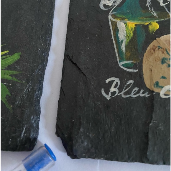 Vintage black slate wall art Herbs Hand Painted plaque set Sigrid Schmidt MCM - Picture 8 of 9